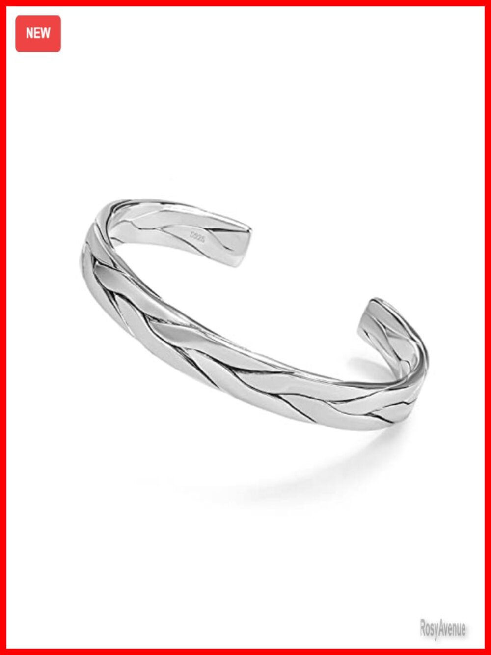 925 Sterling Silver Cuff Bracelet Adjustable Handmade Gift Box